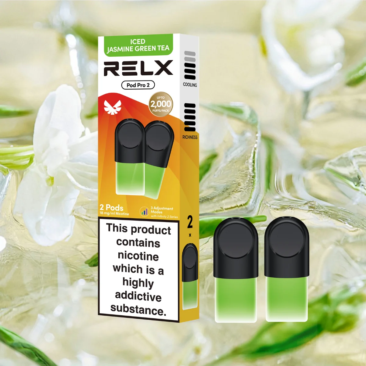 RELX Pod Pro Iced Jasmine Green Tea Flavors 18mg/ml Nicotine - Six Pandas